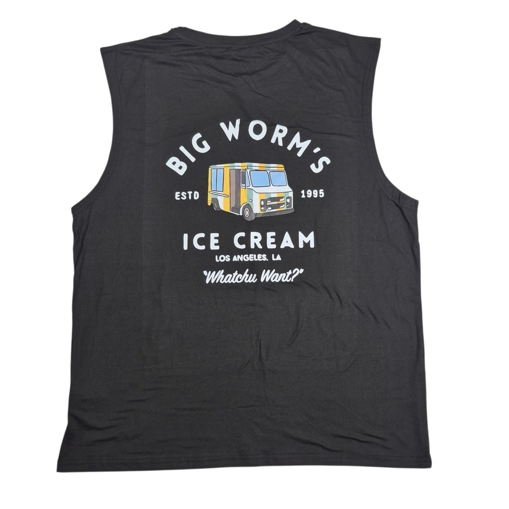 Men's 2XL Big Worm's Ice Cream Graphic Tank Top Black Sleeveless Tee